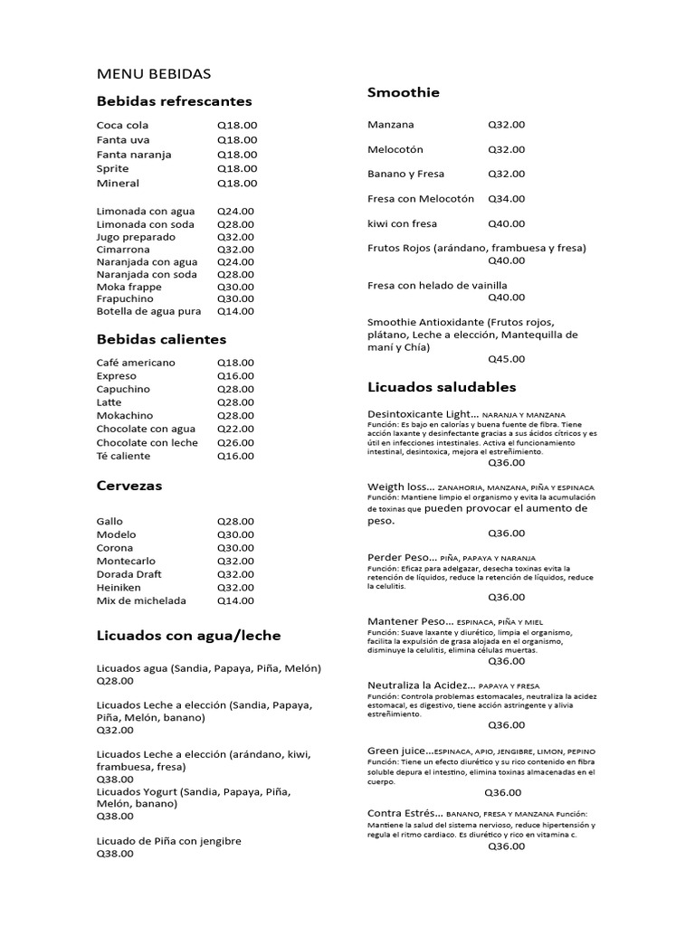 Menú de Bebidas Variadas y Saludables | PDF | Ron | Bebida