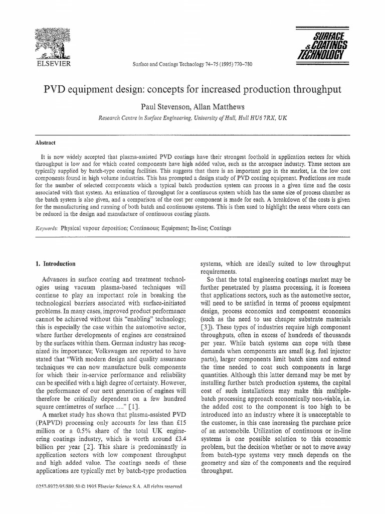 PVD Equipment Design for Higher Throughput | PDF | Sputtering | Economics