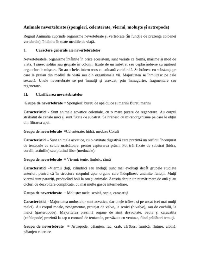 Animale Nevertebrate cls5 | PDF