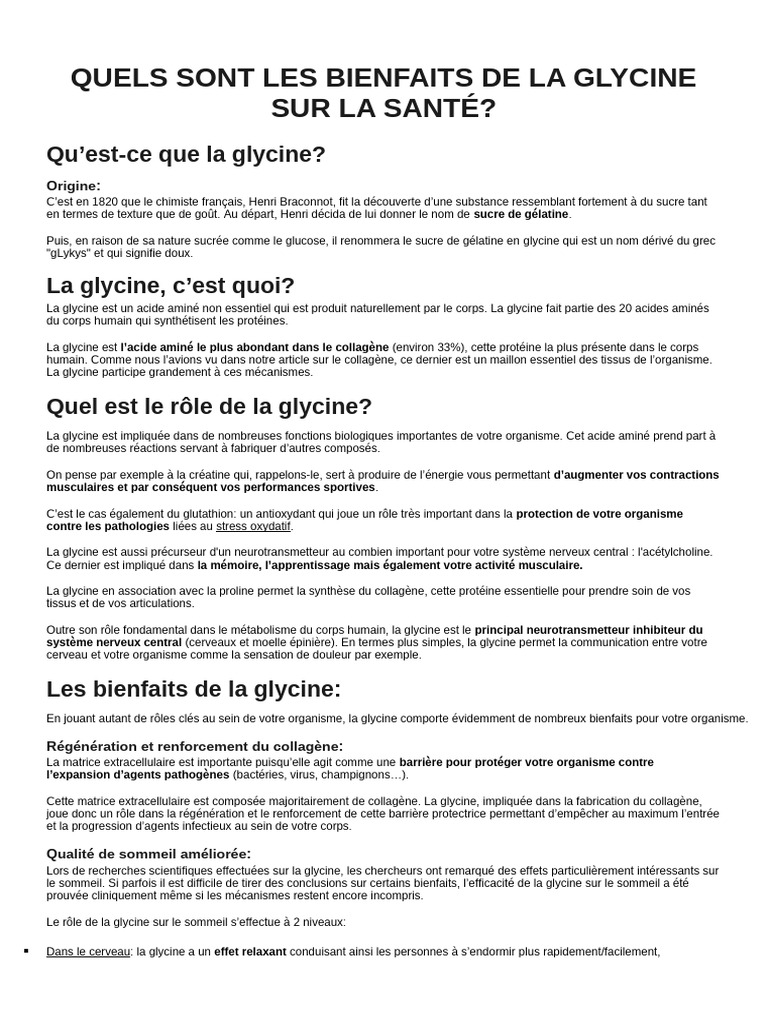 Bienfaits de la glycine sur la santé PDF Collagène Protéines — free download