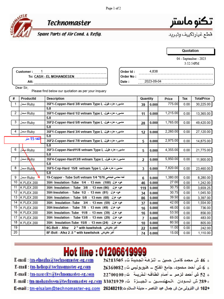 Quotation for Copper and Insulation Products | PDF