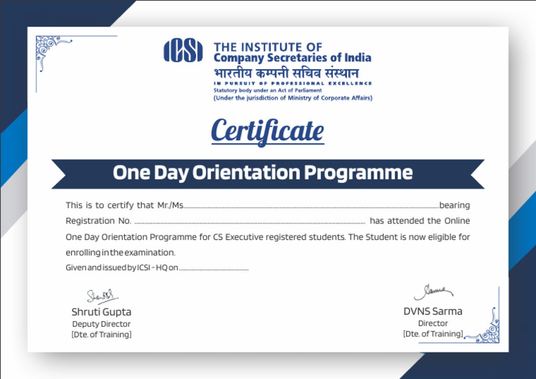 TDOP Certificate for CS Executive Students | PDF