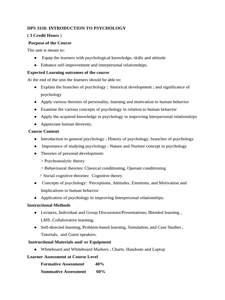Introduction to Psychology Course Overview | PDF | Learning | Psychology