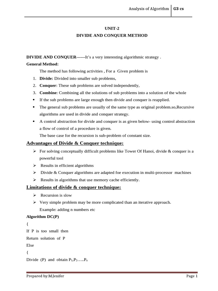 Divide and Conquer Algorithm Analysis | PDF | Time Complexity | Logarithm