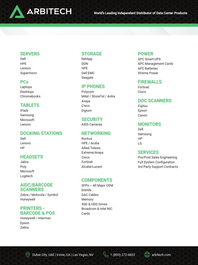 Arbitech Data Center Product Catalog | PDF | Dell | Lenovo