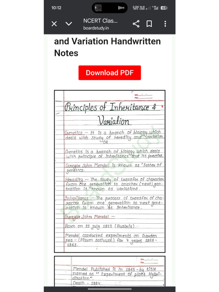 Pricipal of Inheritance and Variation Handwritten Notes | PDF