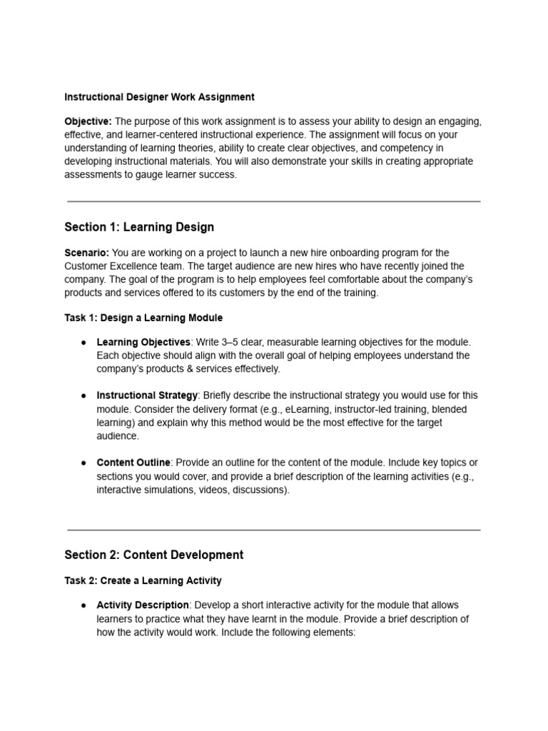 Instructional Design Assignment Guide | PDF | Educational Assessment ...