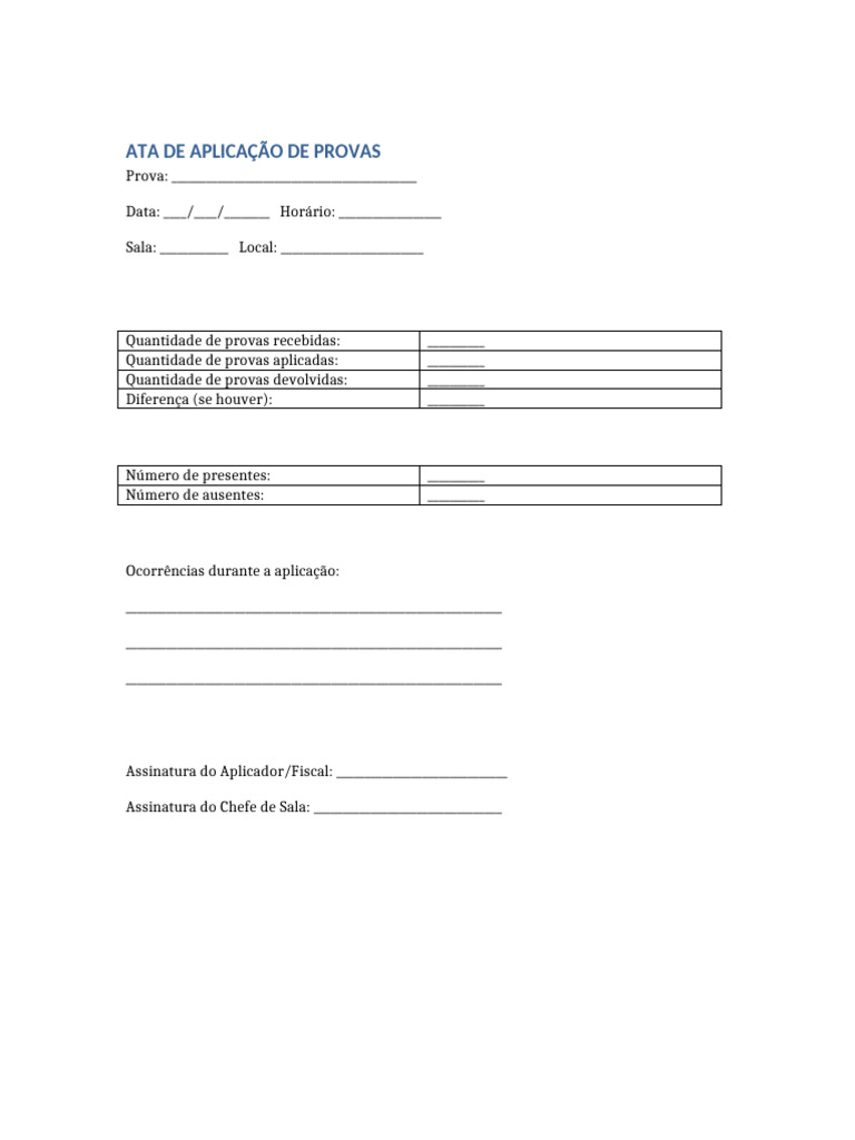 Ata de Aplicacao de Provas | PDF
