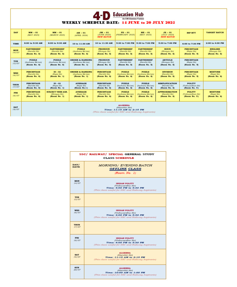 Weekly Class Schedule: June-July 2025 | PDF | Linguistics | Linguistic ...