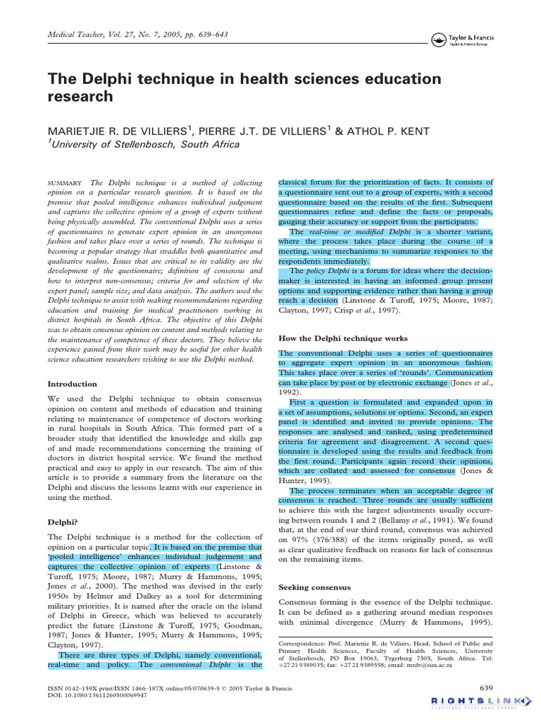 Delphi Technique in Health Education | PDF | Factor Analysis ...
