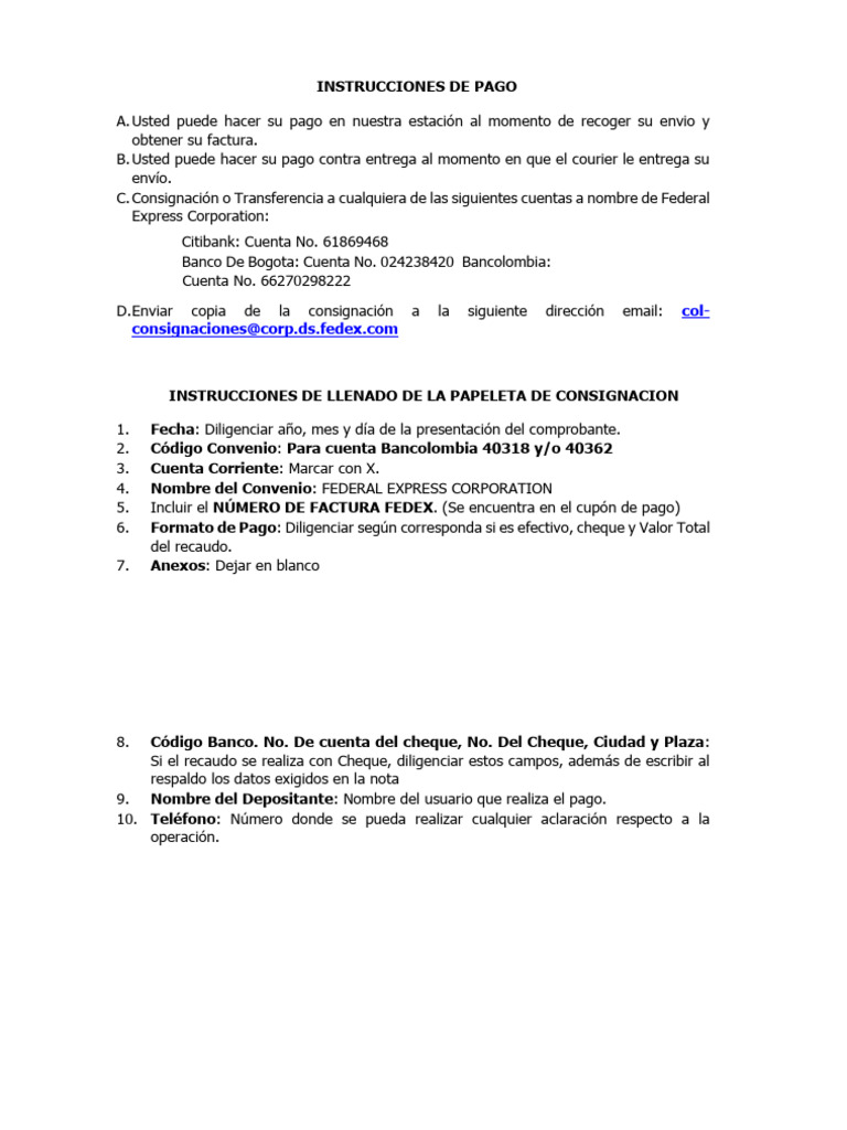 Instrucciones de Pago | PDF