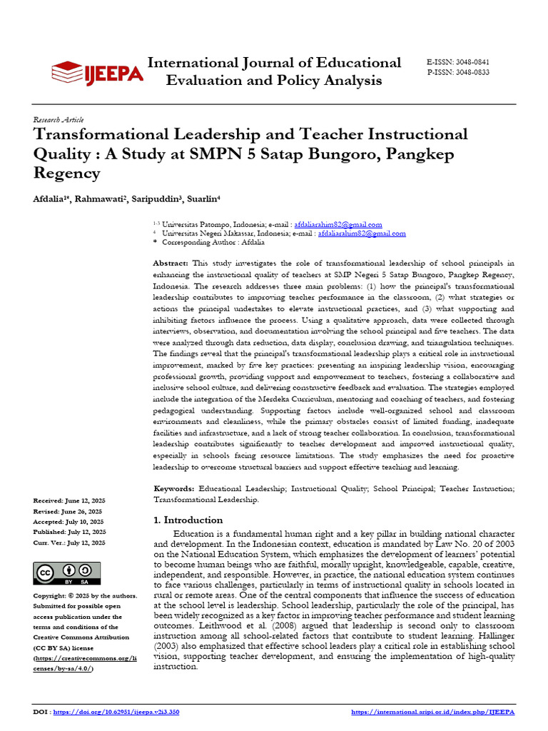 Transformational Leadership in Education | PDF | Leadership | Teachers