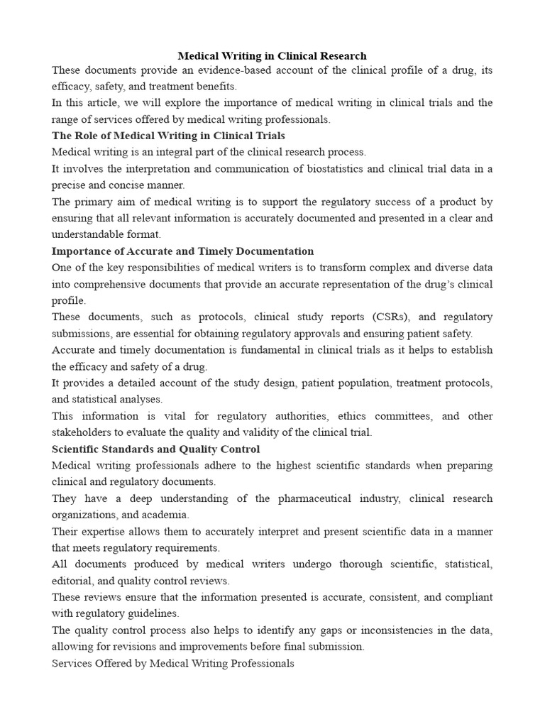 Role of Medical Writing in Trials | PDF | Clinical Trial | Health Research