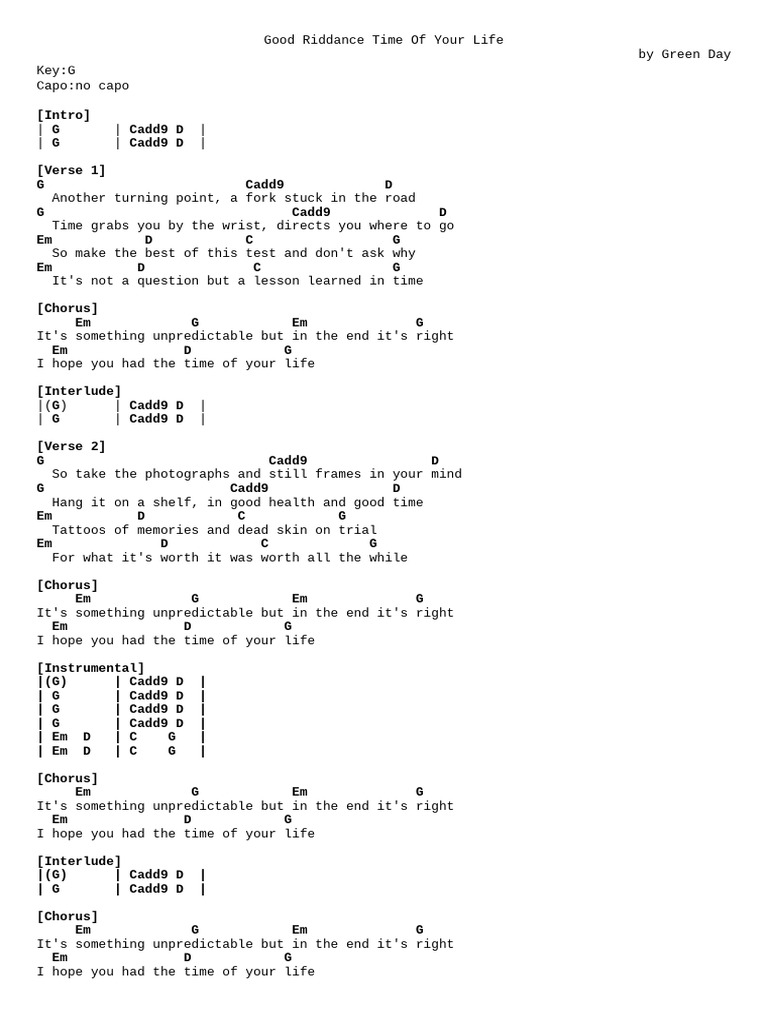 Good Riddance Chords and Lyrics | PDF