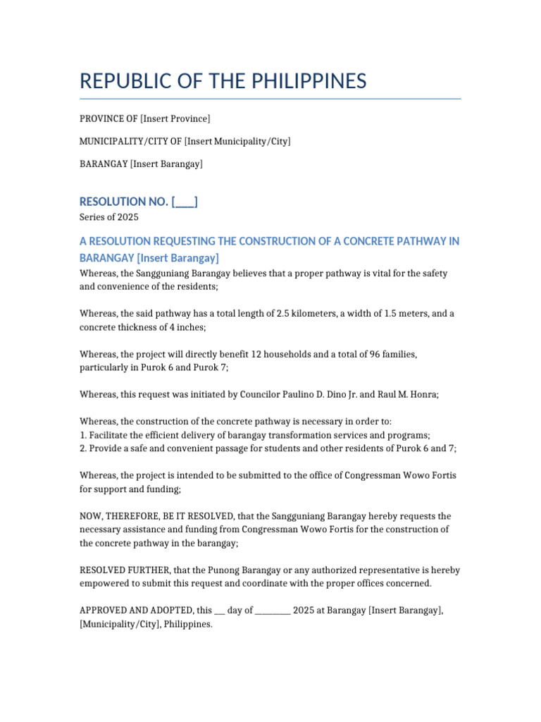 Request for Concrete Pathway Construction | PDF