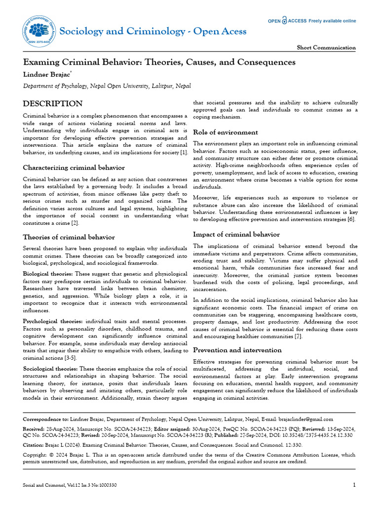 Understanding Criminal Behavior: Causes & Theories | PDF | Crimes ...