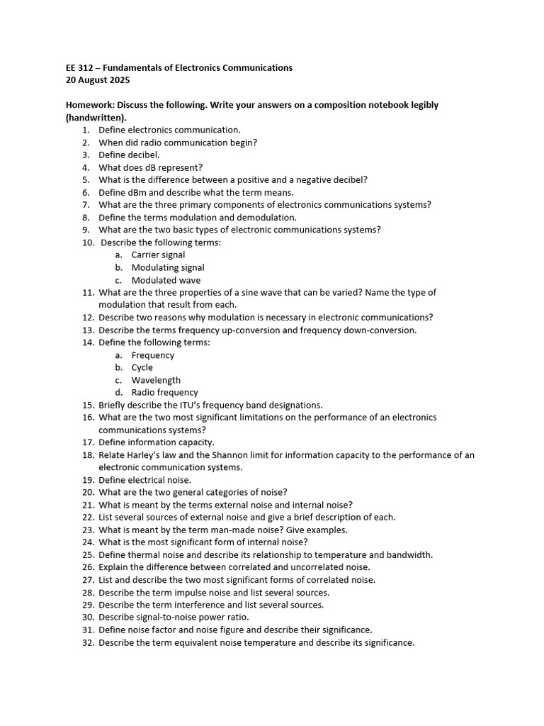 EE 312 Assignment 1 | PDF | Decibel | Electronic Engineering