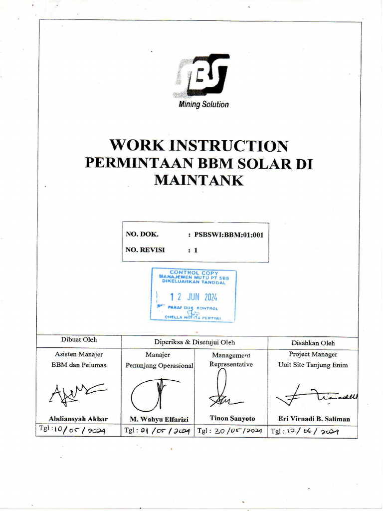 PSBSWI - bbm.01.001 Permintaan BBM Solar Di Maintank | PDF