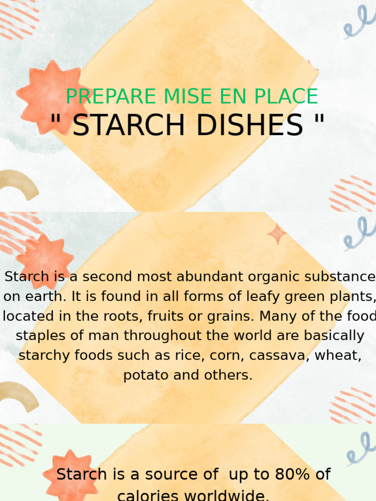 Starch Dishes: Preparation Guide | PDF | Starch | Cooking