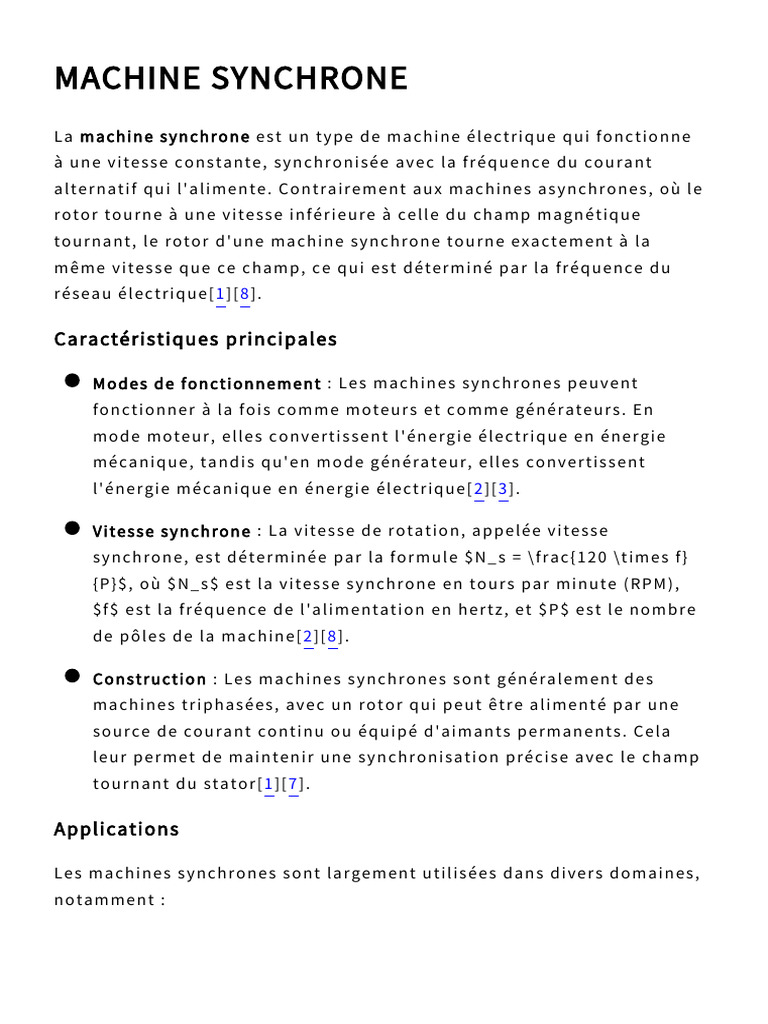 Machine synchrone : fonctionnement et applications | PDF | Générateur ...