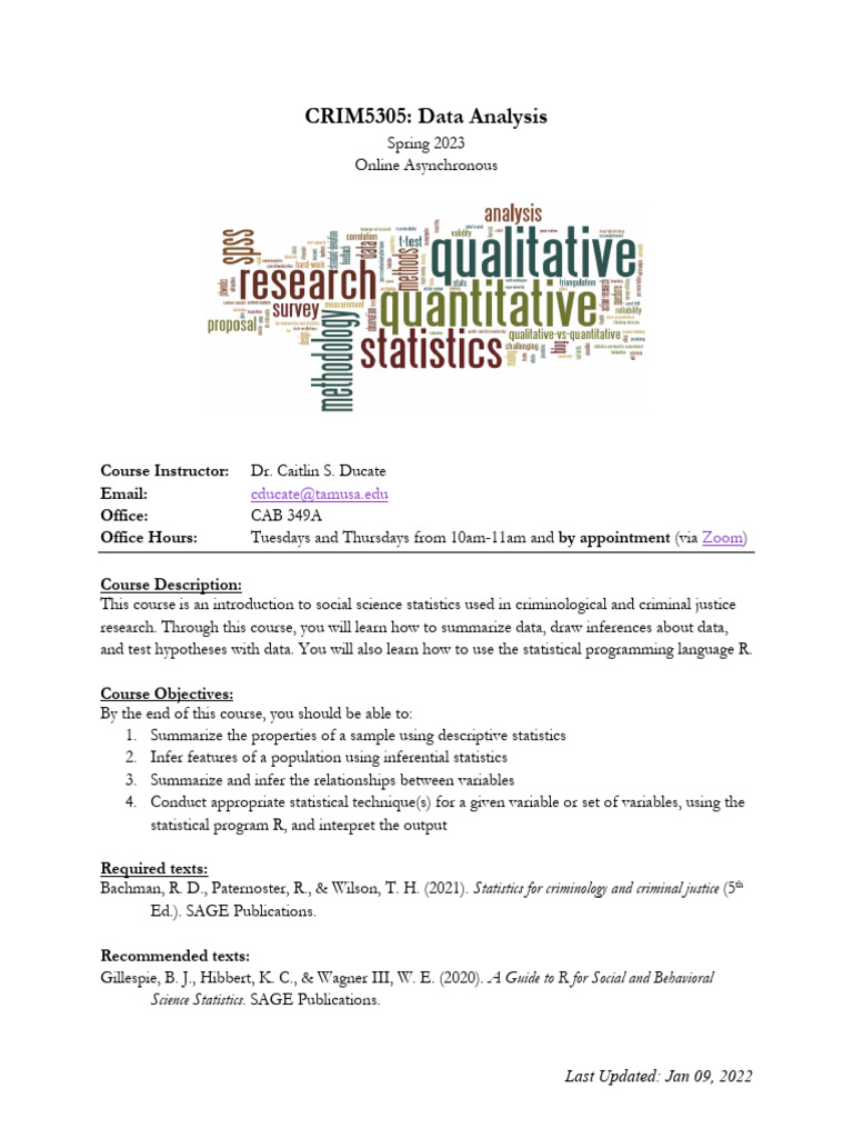 CRIM5305: Data Analysis Course Overview | PDF | Statistics ...