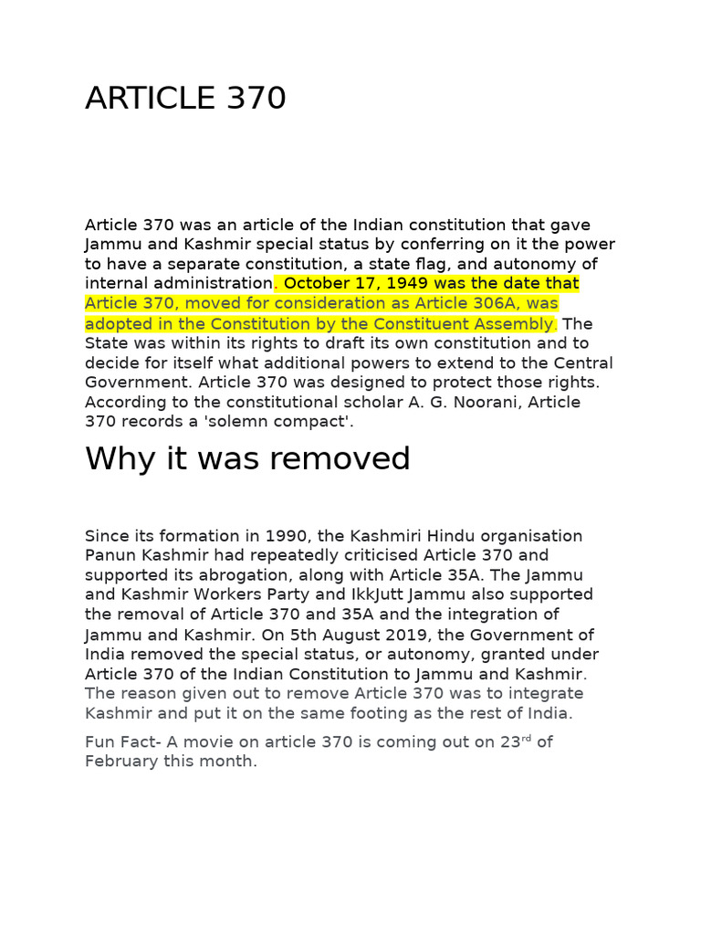 Understanding Article 370's Abrogation | PDF