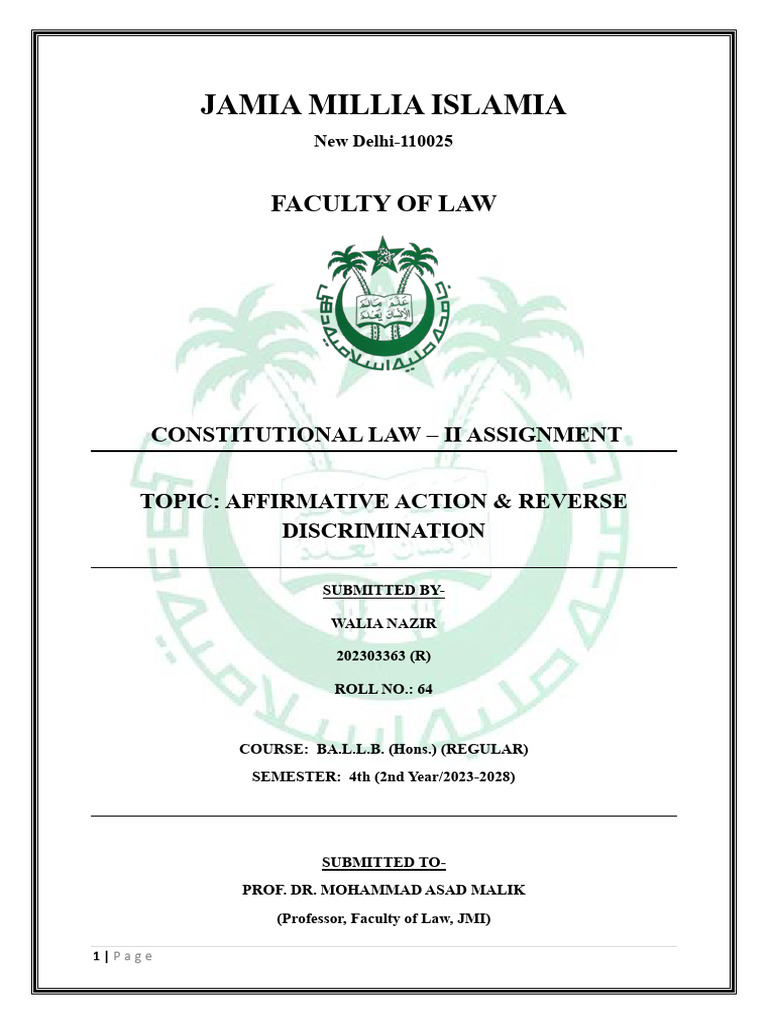Constitutional Law - II Assignment | PDF | Affirmative Action | Dalit