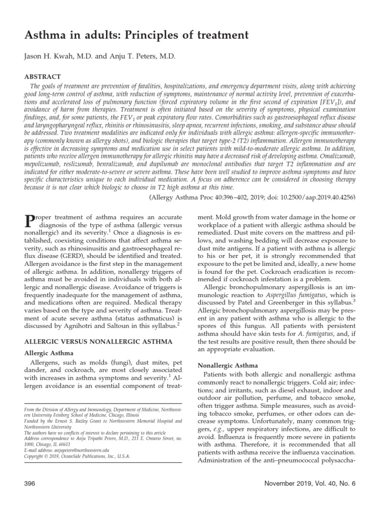Adult Asthma Treatment Guidelines | PDF | Asthma | Allergy