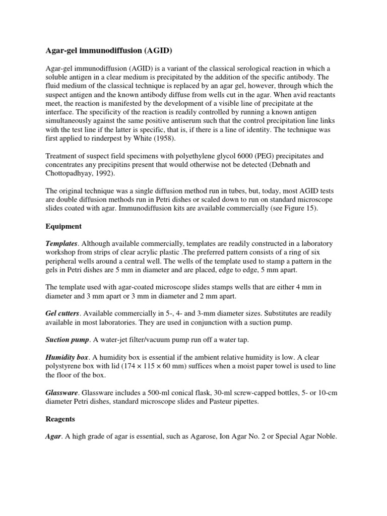 AGID Test Procedure and Applications | PDF | Agar | Polyethylene Glycol