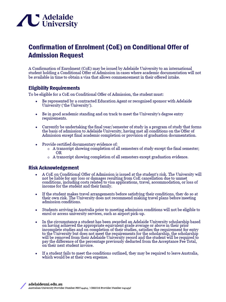 INT-038 AU COE On Conditional Offer Form - May 2025 | PDF | Travel Visa