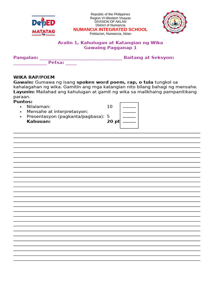ARALIN 1, Performance Task | PDF