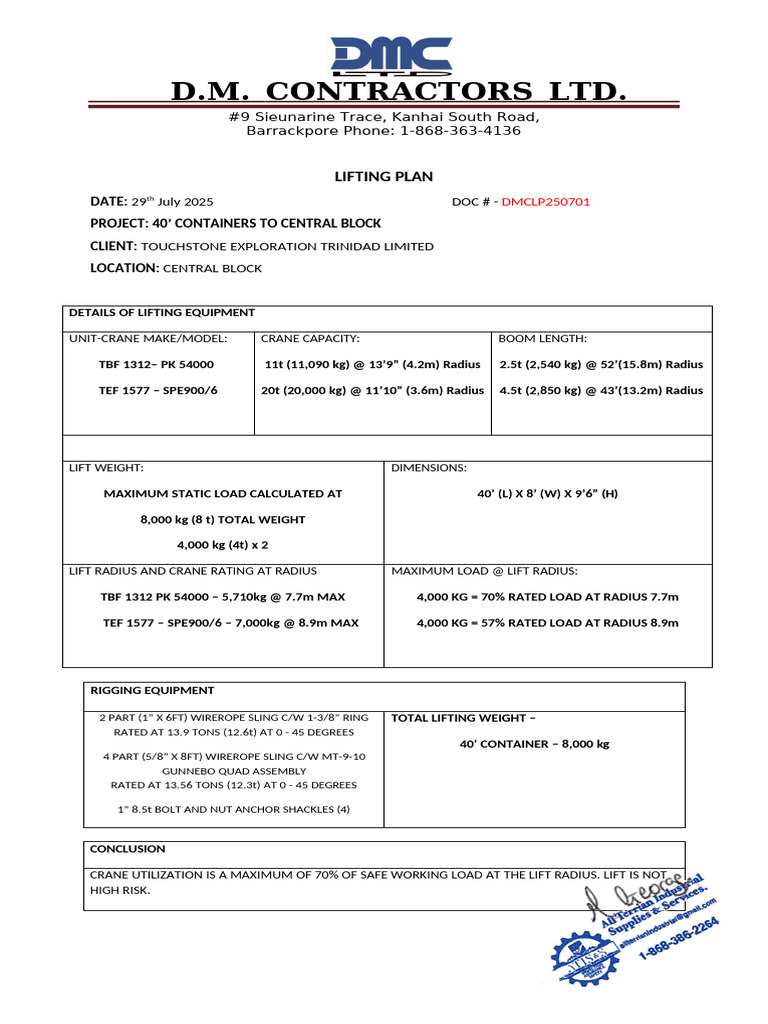 Crane Lifting Plan for Container Transport | PDF | Crane (Machine ...
