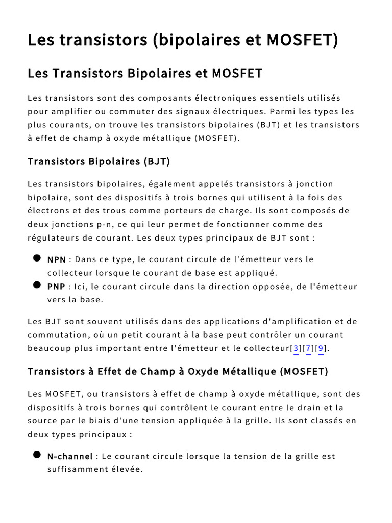 Comparaison des Transistors BJT et MOSFET | PDF | Transistor ...