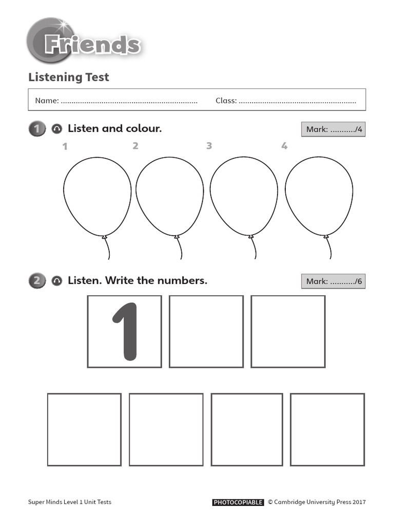 Super Minds Level 1 Unit Tests Guide | PDF