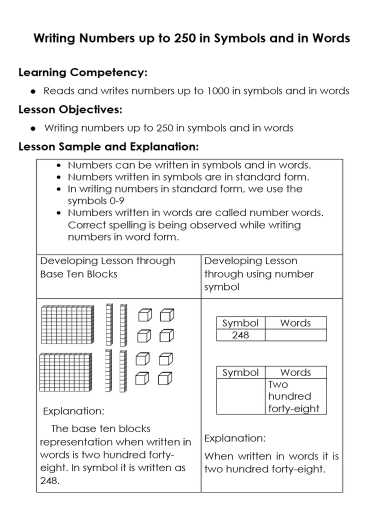 Writing Numbers 1-250 in Words and Symbols | PDF | Chess Openings ...