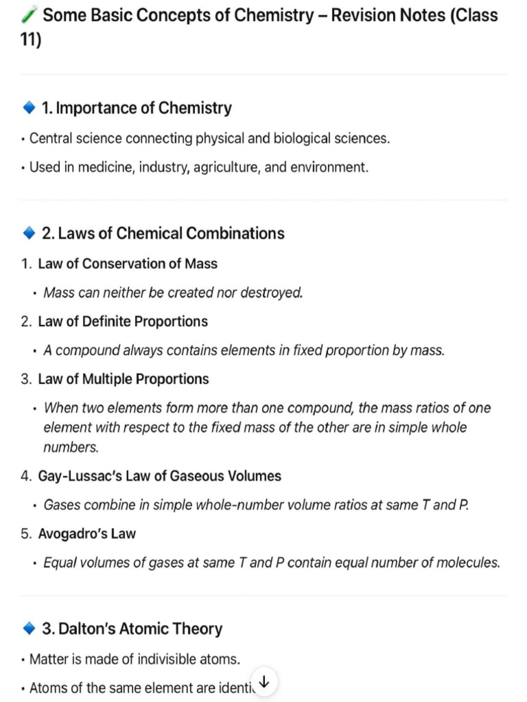 Some Basic Concepts of Chemistry - Revision Notes | PDF