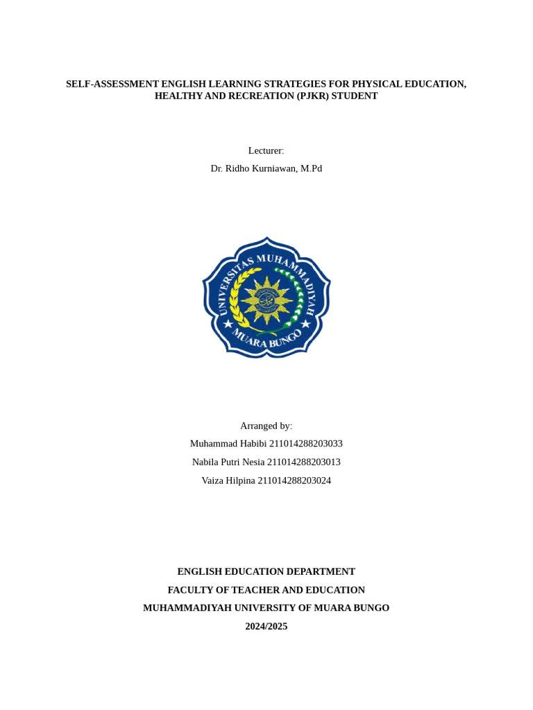 Self-Assessment in English for PJKR Students | PDF | Learning | Vocabulary