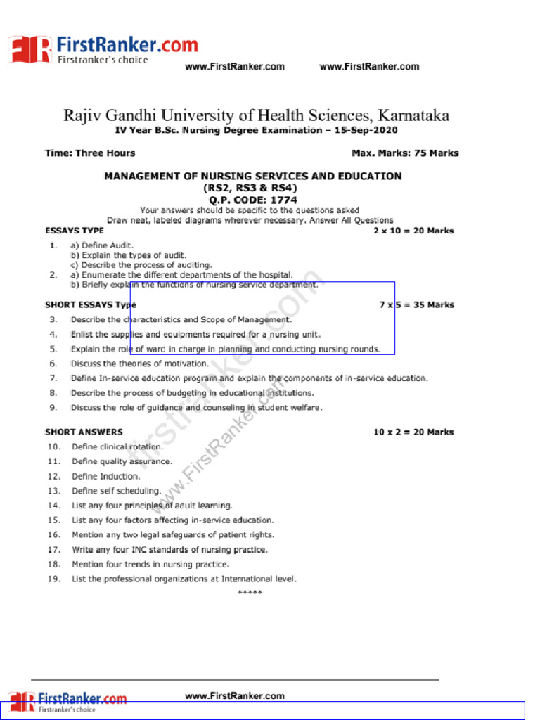 2020 Management of Nursing Services and Education Rs2 Rs3 and Rs4 ...