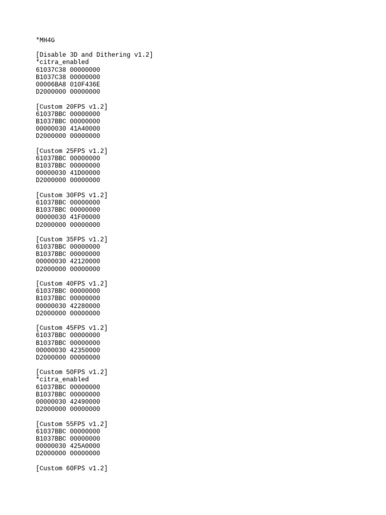 MH4G Cheat Codes for FPS Adjustments | PDF