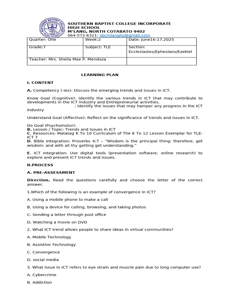 Trends and Issues in ICT for Grade 7 | PDF | Educational Technology ...