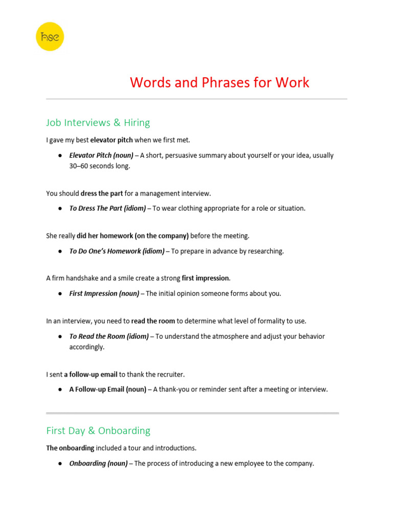 Essential Work Phrases for Success | PDF