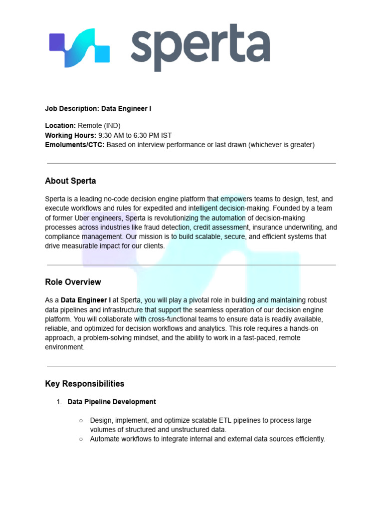 Job Description - Data Engineer I | PDF | Cloud Computing | Amazon Web ...