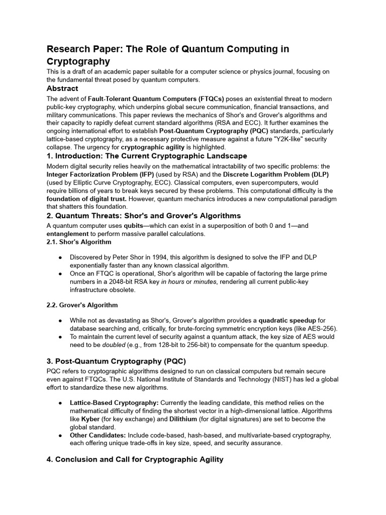 Research Paper - The Role of Quantum Computing in Cryptography | PDF ...