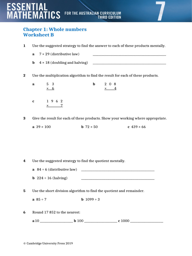 Whole Numbers Multiplication Worksheet | PDF | Elementary Mathematics ...