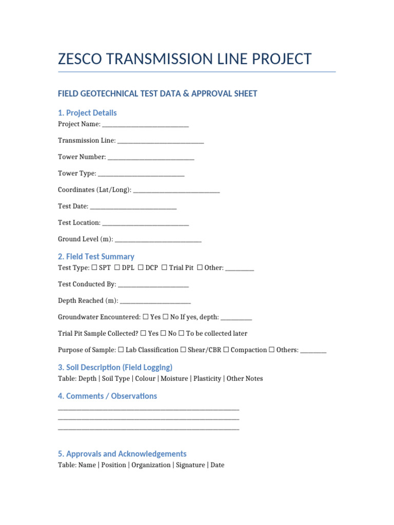 ZESCO Transmission Line Geotech Data | PDF