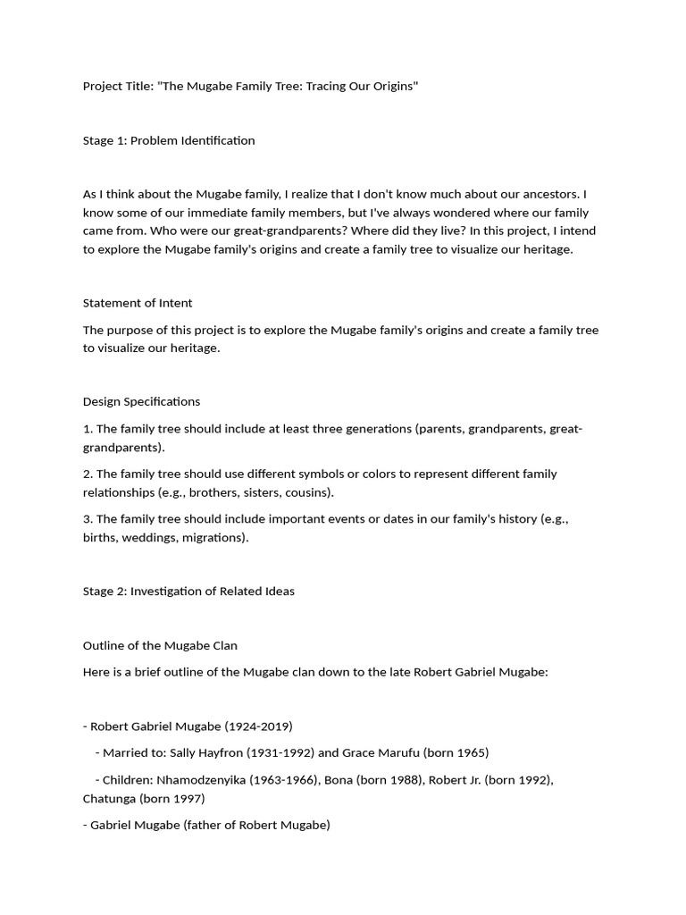 Mugabe Family Tree Exploration | PDF | Family | Robert Mugabe