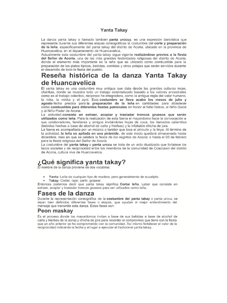 Con Ustedes La Danza YANTA TAKAY Presentado Por El Cuarto Grado B | PDF