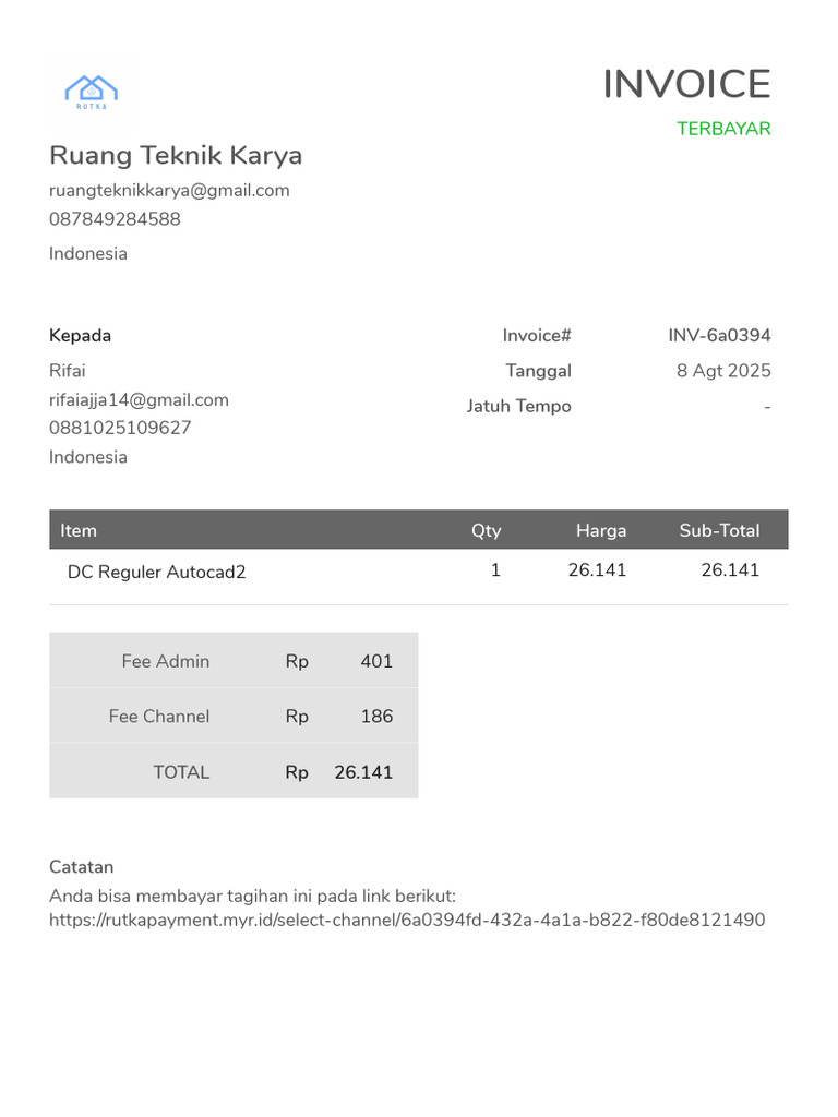 Invoice Pembayaran DC Autocad Rifai | PDF