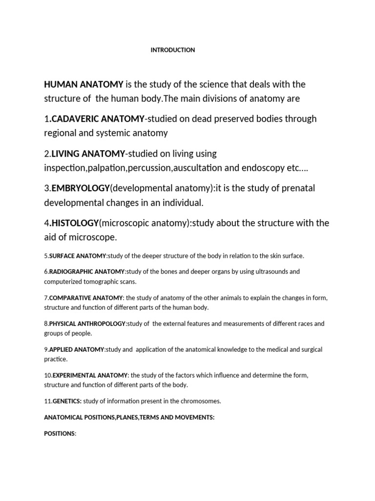 Overview of Human Anatomy Concepts | PDF | Anatomical Terms Of Motion ...