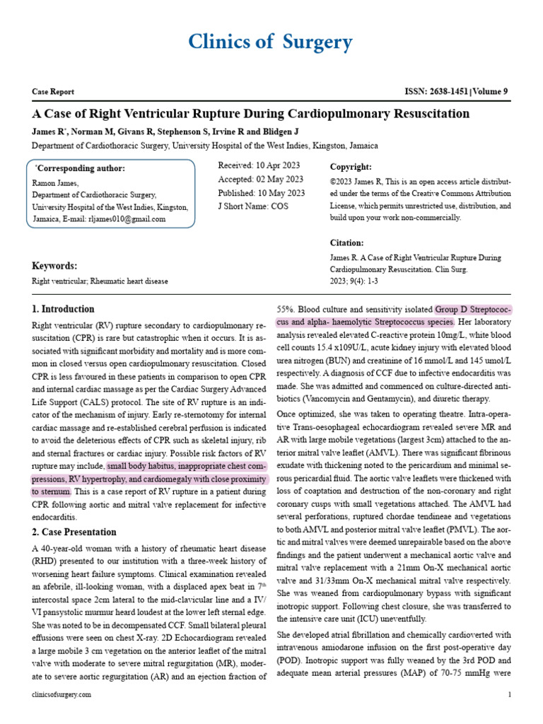 A Case of Right Ventricular Rupture During Cardiopulmonary ...